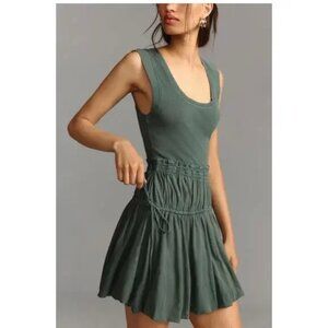 NWOT Daily Practice by Anthropologie Mini Bubble Hem Dress Dark Green Olive XS